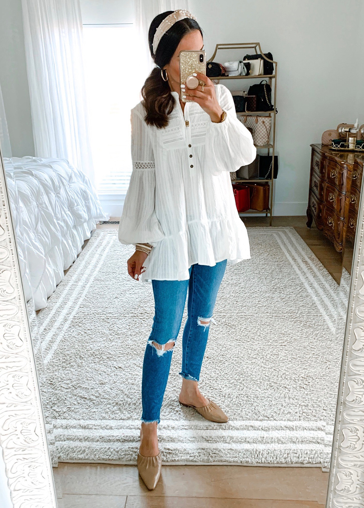 Bohemia Embroidered Lace Henley Tunic Blouse