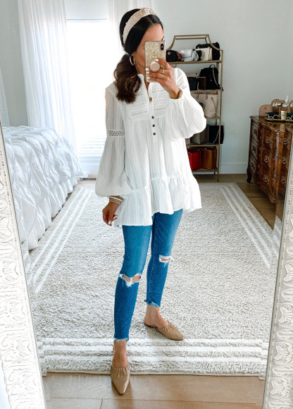 Bohemia Embroidered Lace Henley Tunic Blouse