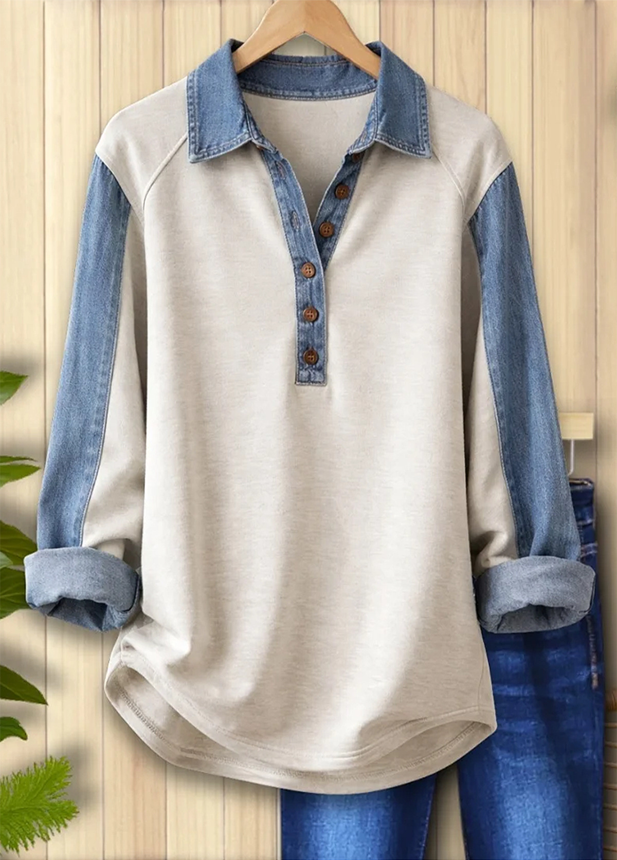 Cozy Knitted Denim Patchwork Pullover