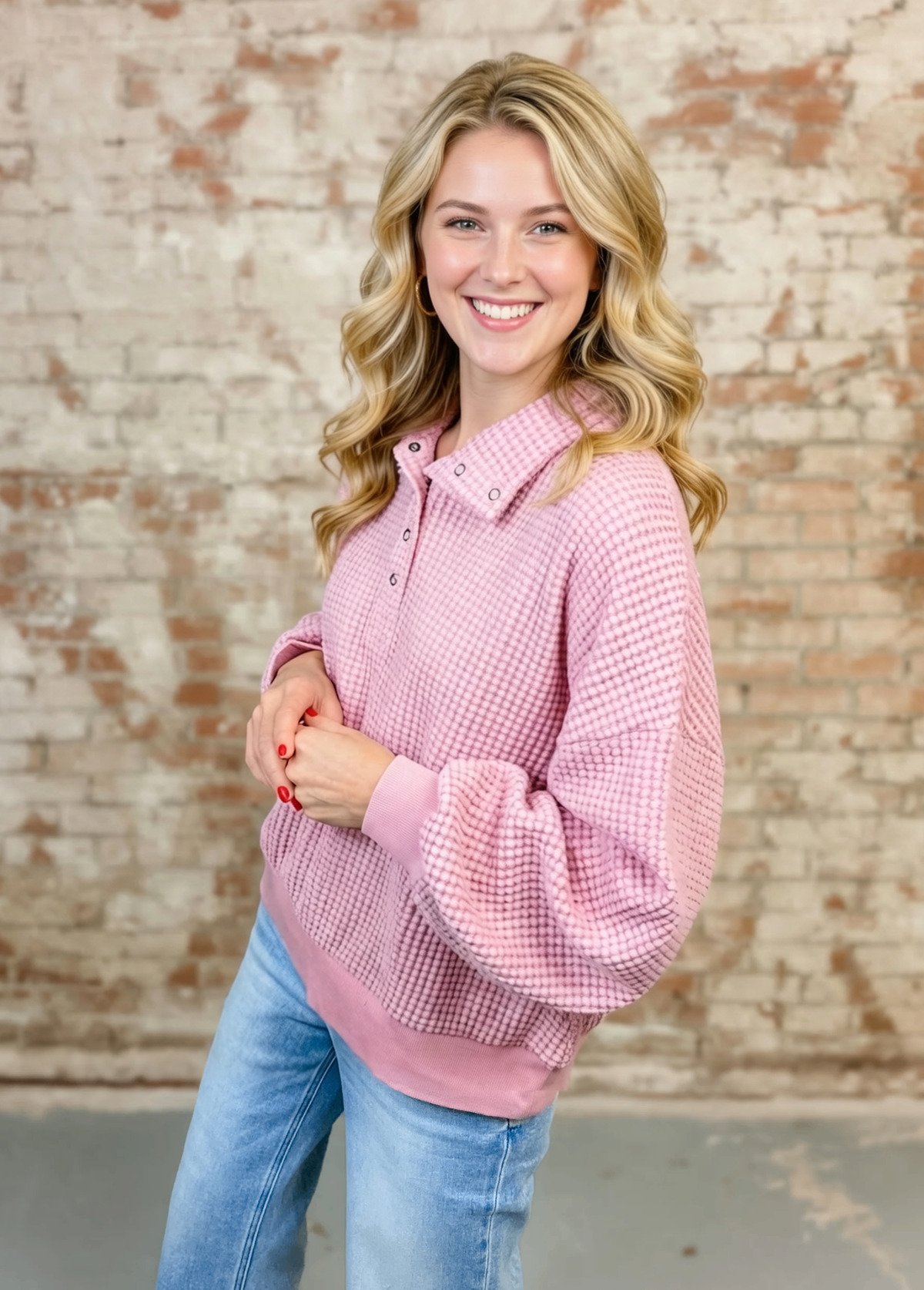 Soft And Breathable Waffle Knit Pullover