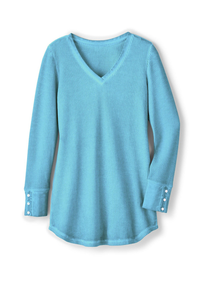 Classic Waffle Waisted Slimming Buttoned Cuffs Tunic