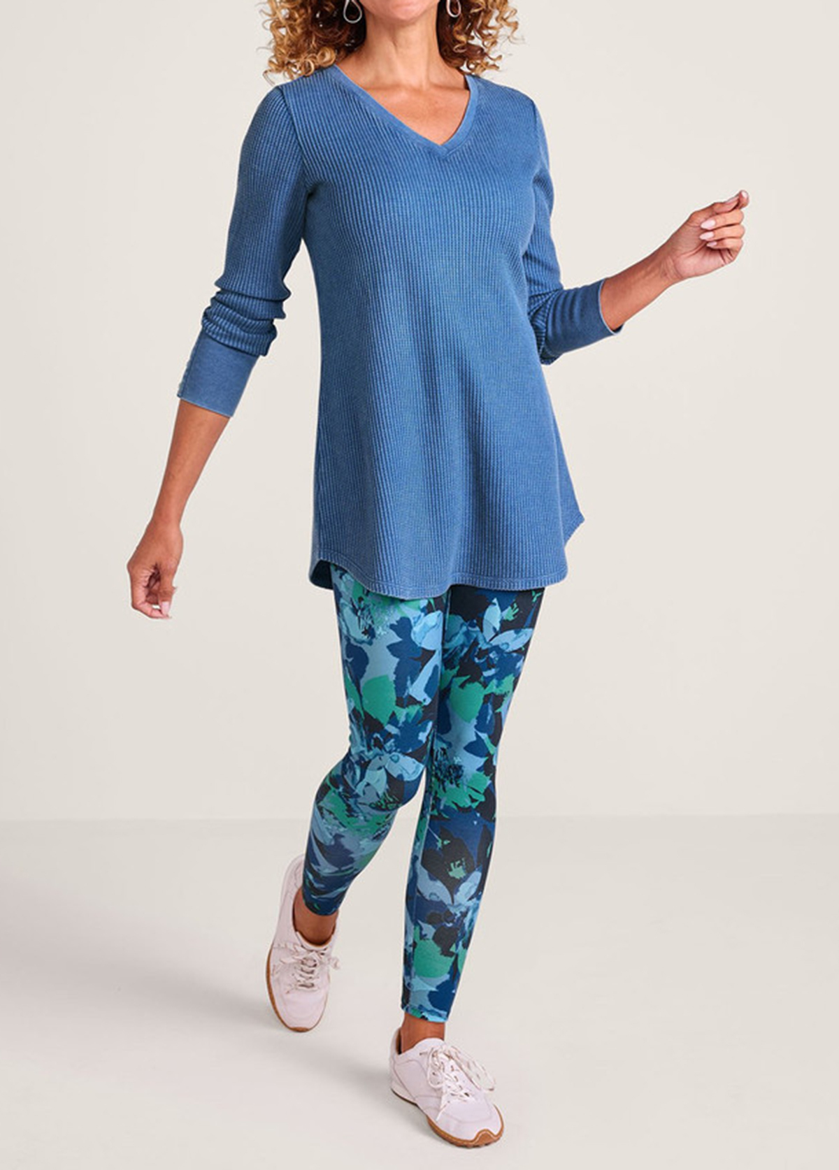 Classic Waffle Waisted Slimming Buttoned Cuffs Tunic