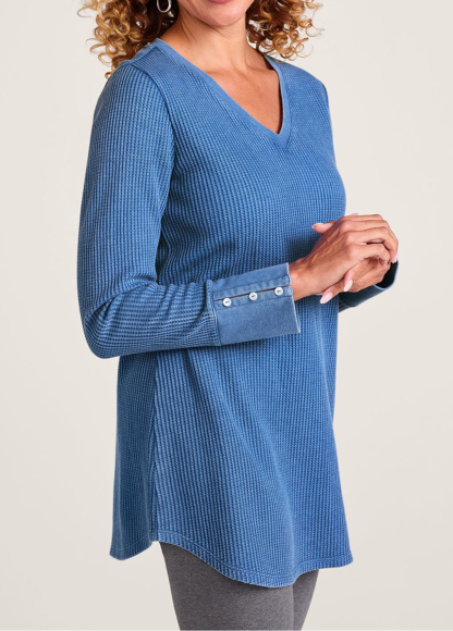 Classic Waffle Waisted Slimming Buttoned Cuffs Tunic