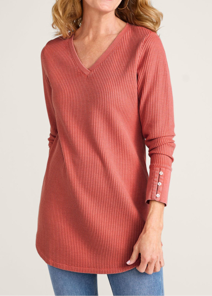 Classic Waffle Waisted Slimming Buttoned Cuffs Tunic