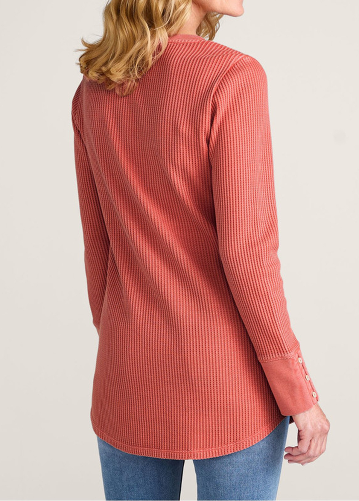 Classic Waffle Waisted Slimming Buttoned Cuffs Tunic