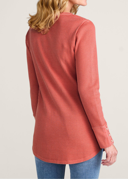 Classic Waffle Waisted Slimming Buttoned Cuffs Tunic