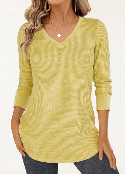 Classic Waffle Waisted Slimming Buttoned Cuffs Tunic