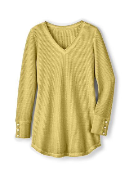 Classic Waffle Waisted Slimming Buttoned Cuffs Tunic