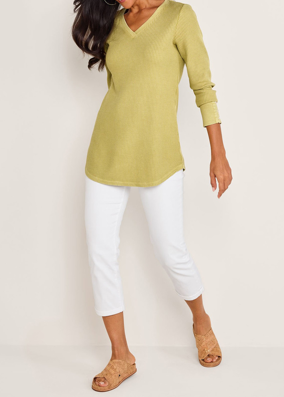 Classic Waffle Waisted Slimming Buttoned Cuffs Tunic