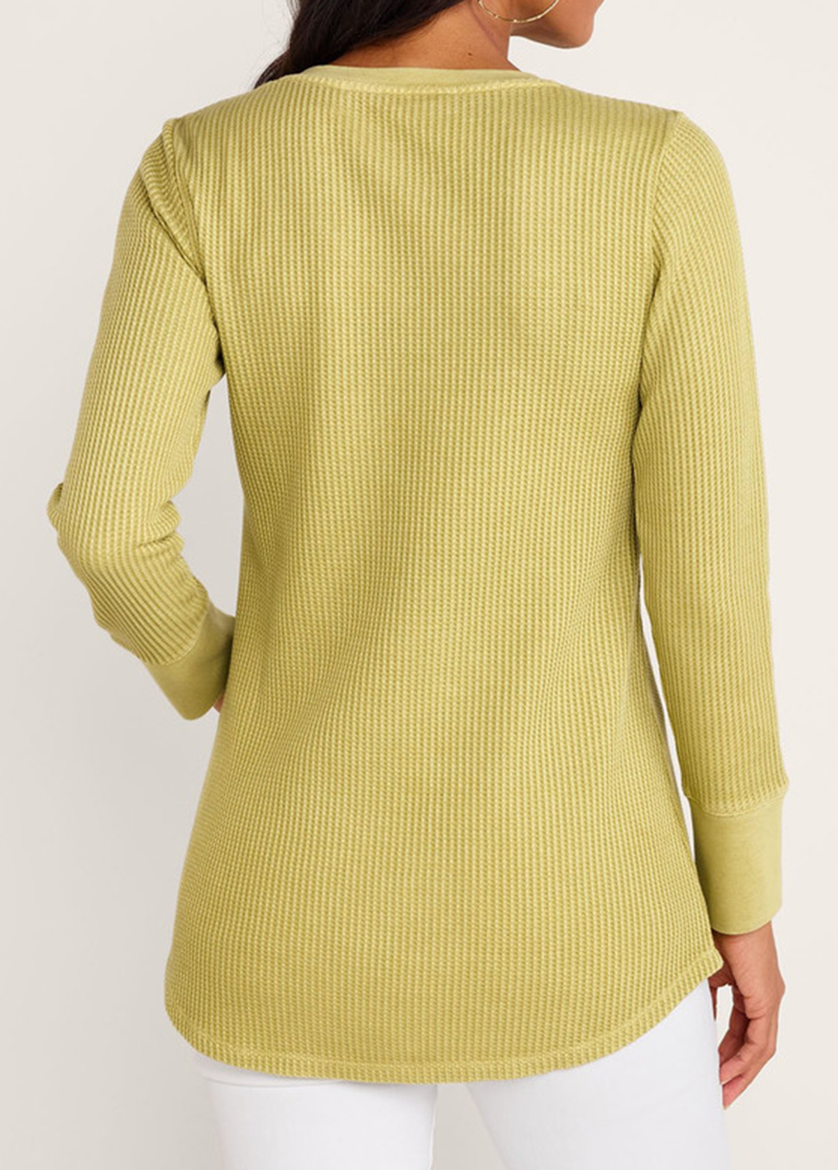 Classic Waffle Waisted Slimming Buttoned Cuffs Tunic