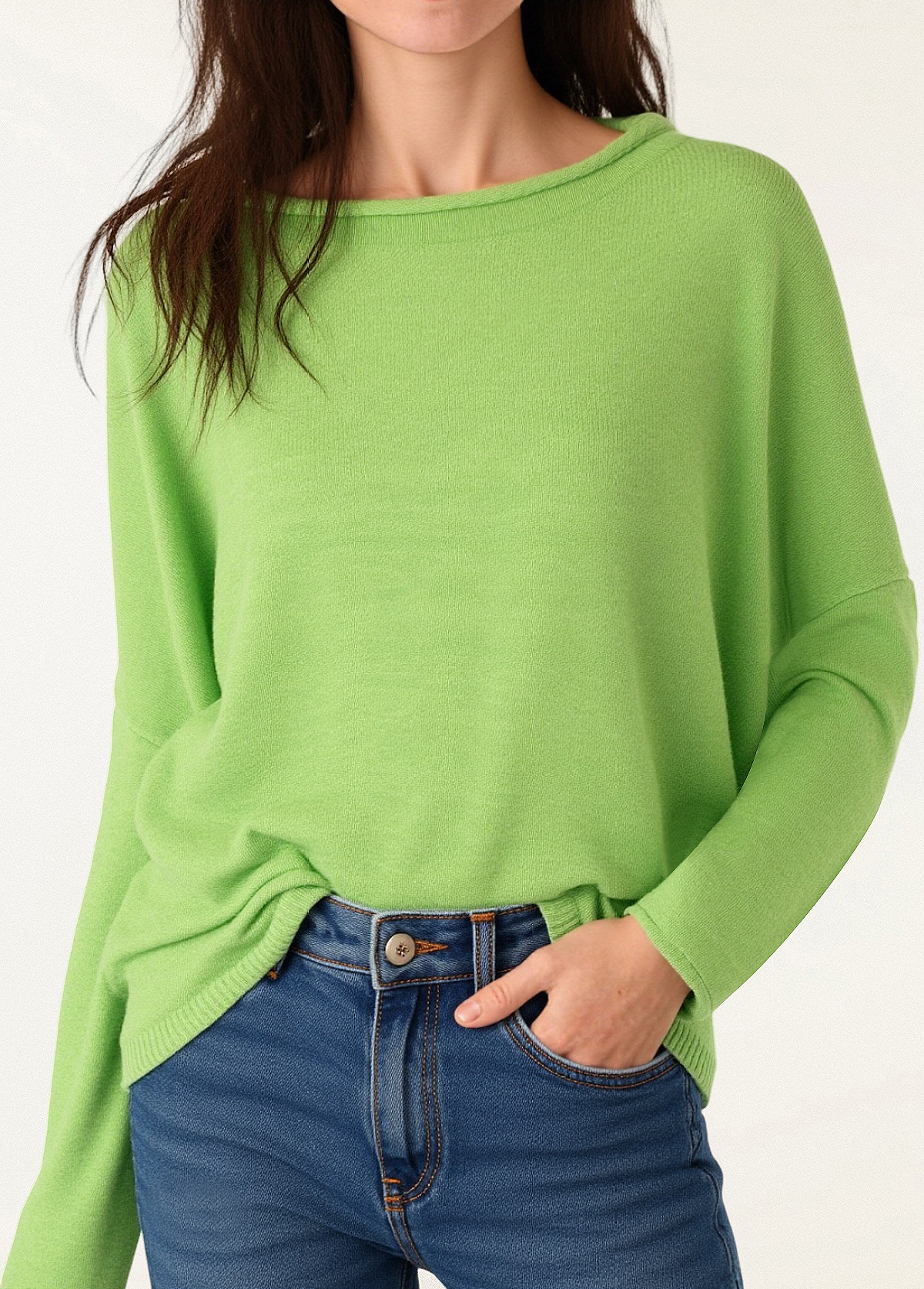 Versatile Solid-Color Rolled Edges Sweater