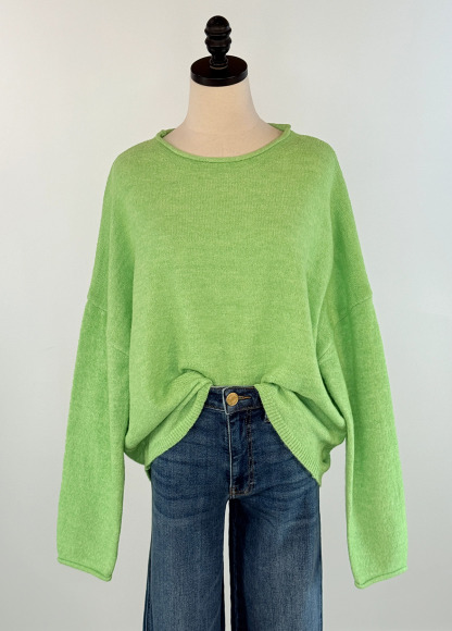 Versatile Solid-Color Rolled Edges Sweater
