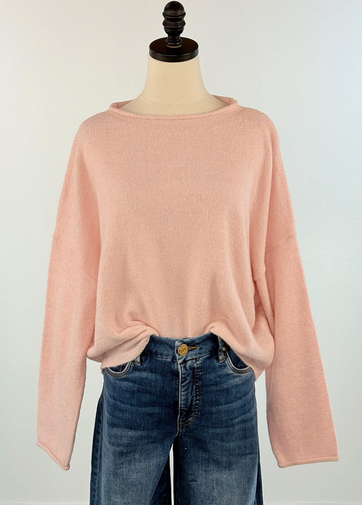 Versatile Solid-Color Rolled Edges Sweater