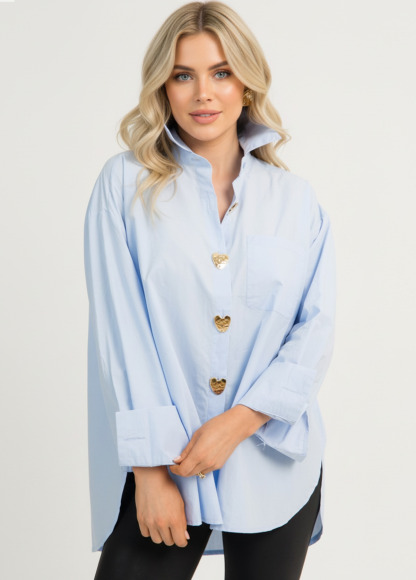 Classic Cotton Metal Heart-Shaped Button Shirt