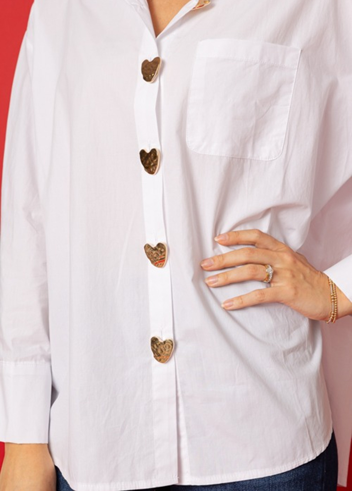 Classic Cotton Metal Heart-Shaped Button Shirt