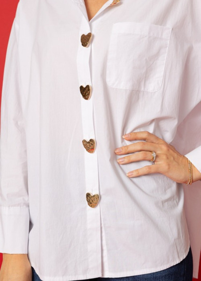 Classic Cotton Metal Heart-Shaped Button Shirt