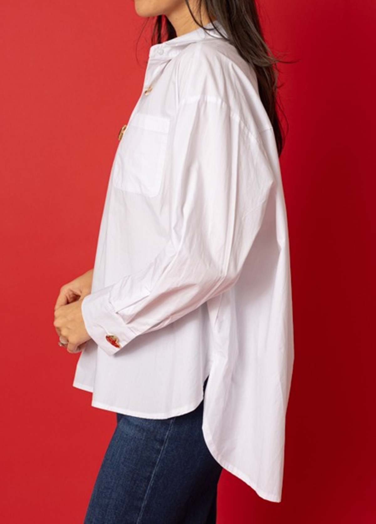 Classic Cotton Metal Heart-Shaped Button Shirt