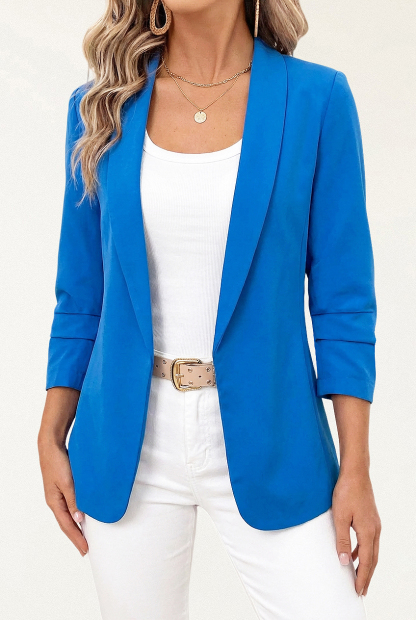 Waisted Slimming Ruched Contrasting-Lined Blazer