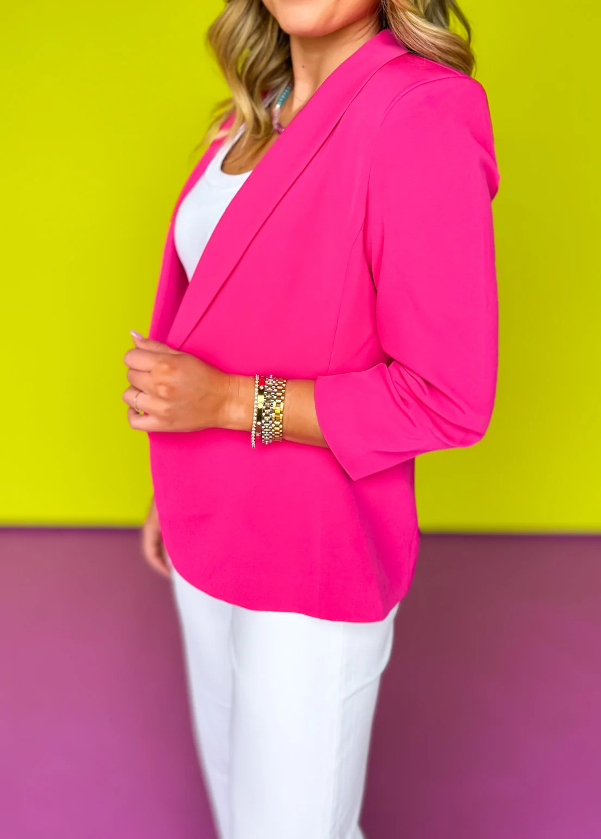 Waisted Slimming Ruched Contrasting-Lined Blazer