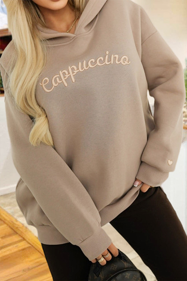 Loose-Fitting Embroidered Cappuccino Hoodie