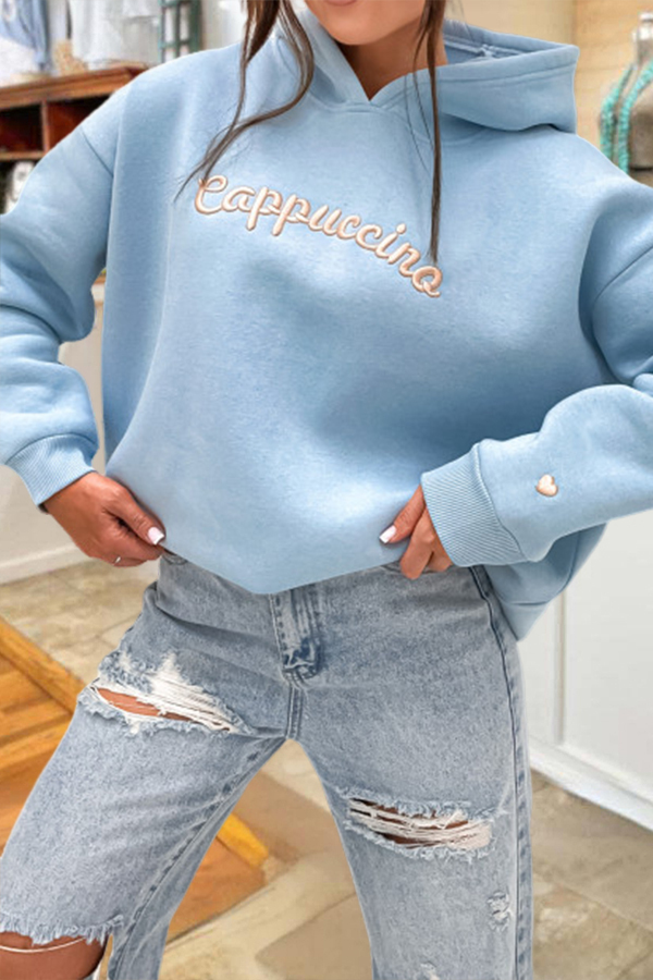 Loose-Fitting Embroidered Cappuccino Hoodie