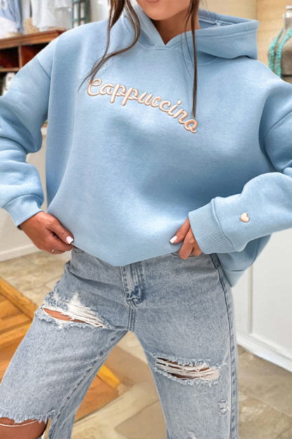 Loose-Fitting Embroidered Cappuccino Hoodie