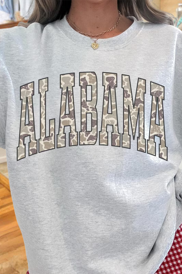 Casual Camouflage Letter Crew Neck Sweatshirt