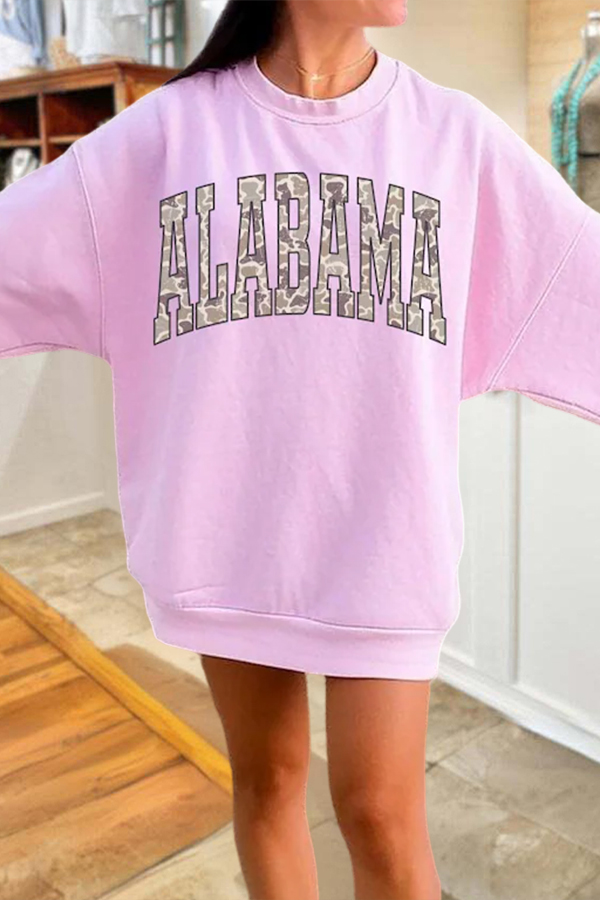 Casual Camouflage Letter Crew Neck Sweatshirt