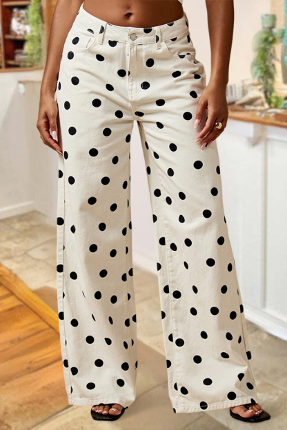 Retro Polka Dot Wide-Leg Pants