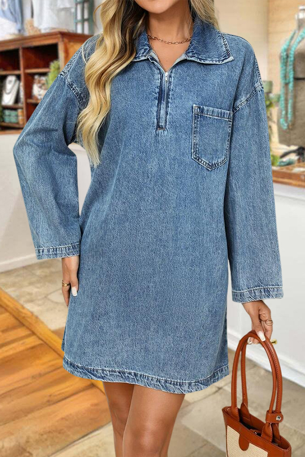 Women's dress | Retro Denim Zip-Up Mini Dress |ladyboutiquebd