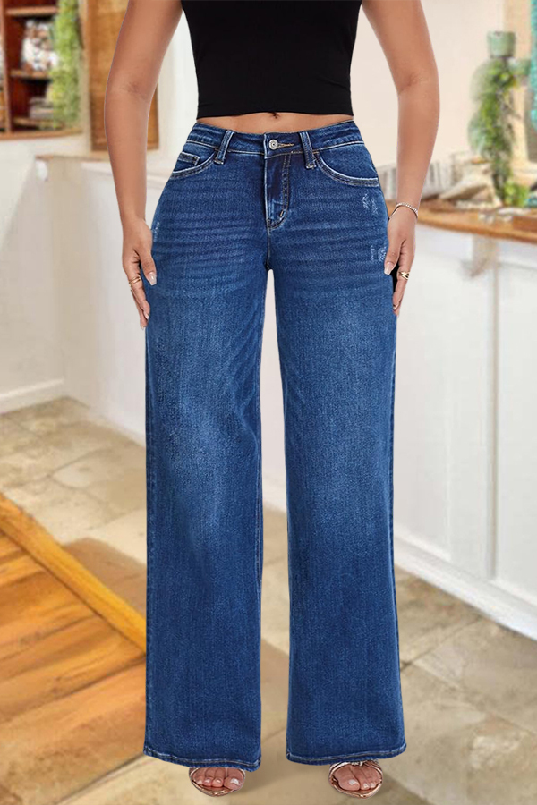 Cozy Four-Way Stretch Denim Mid-Rise Trousers