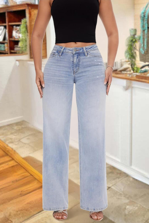 Cozy Four-Way Stretch Denim Mid-Rise Trousers