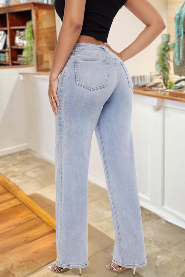 Cozy Four-Way Stretch Denim Mid-Rise Trousers