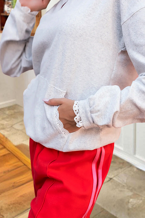 Cute Lace And Heart Embroidery Hooded Sweatshirt