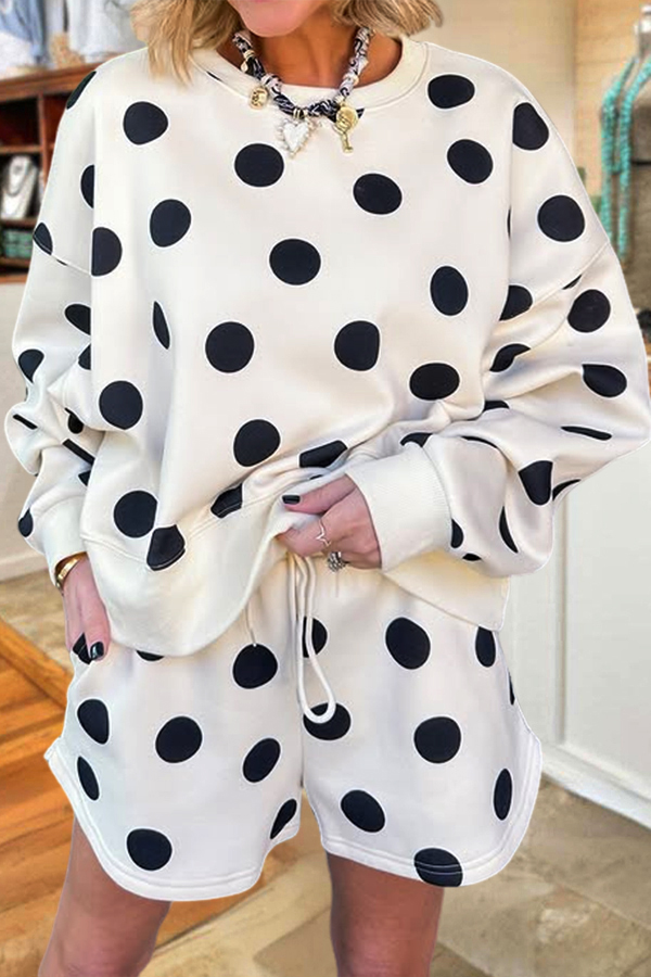 Soft Classic Polka Dot Sweater And Shorts Set