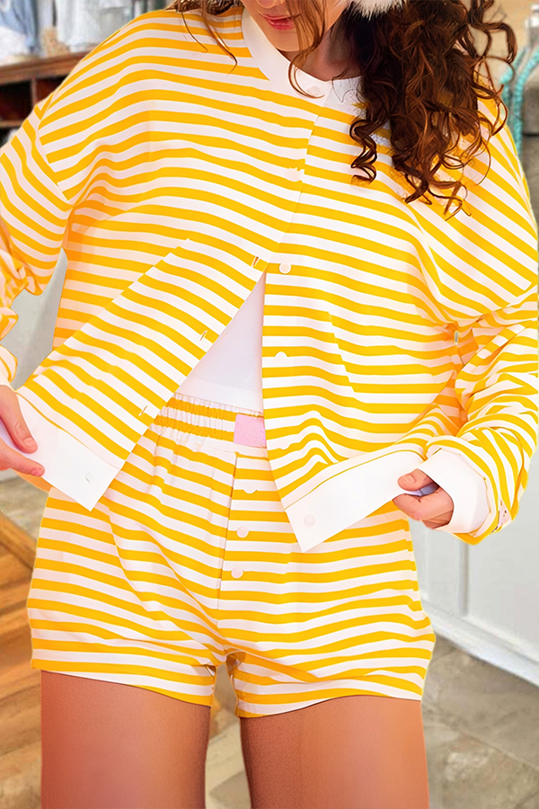 Classic Striped Cardigan And Shorts Set