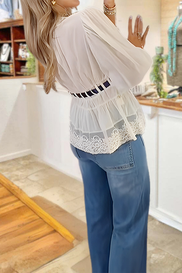 Flowy Lace Drawstring Waist Top