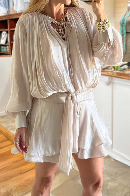 Flowy Glossy Fitted Waist Ruched Dress