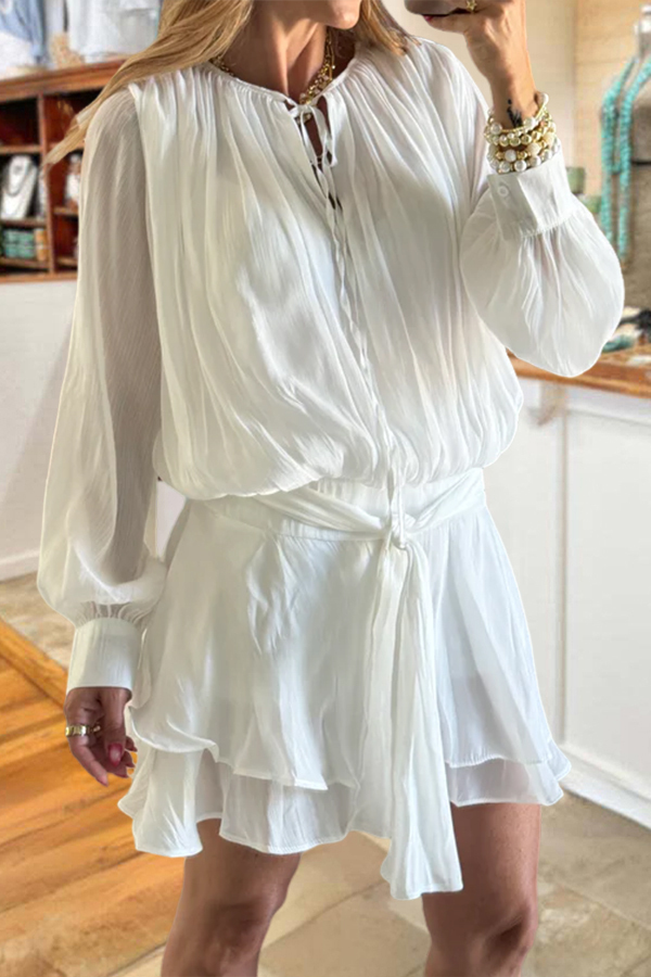 Flowy Glossy Fitted Waist Ruched Dress