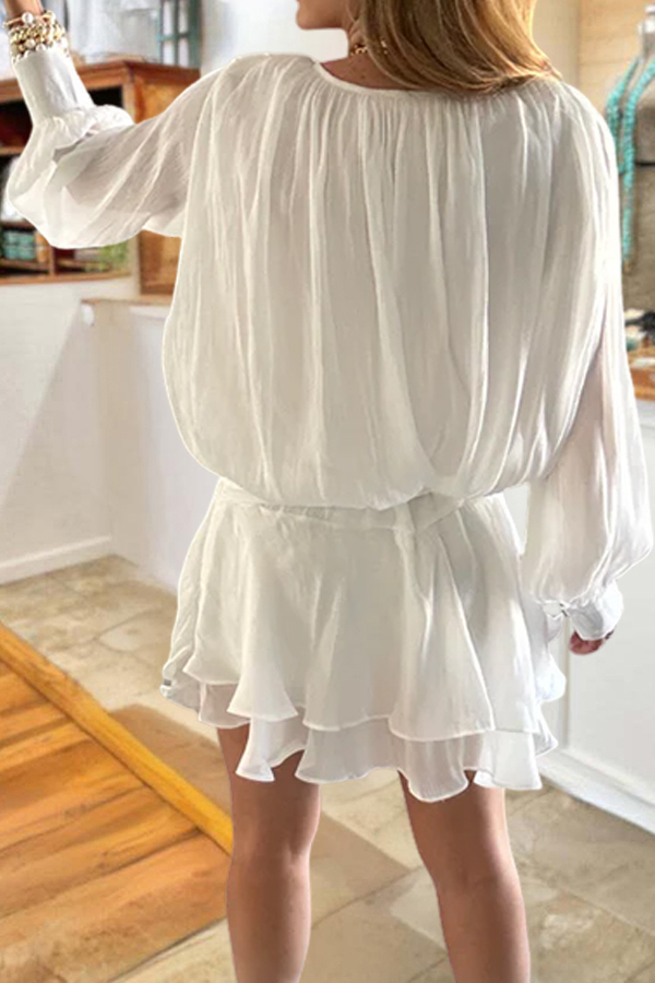 Flowy Glossy Fitted Waist Ruched Dress