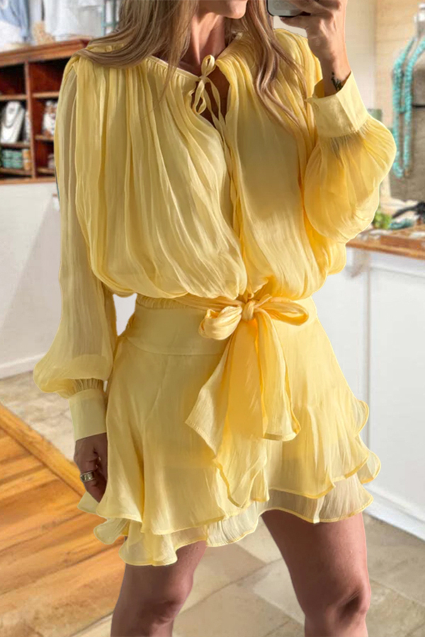 Flowy Glossy Fitted Waist Ruched Dress