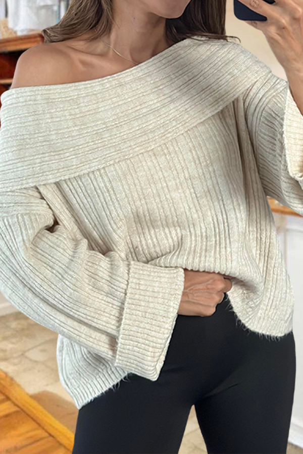Soft Ribbed Off-The-Shoulder Knit Top
