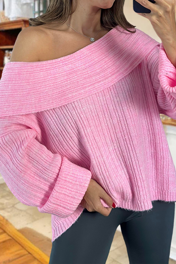 Soft Ribbed Off-The-Shoulder Knit Top