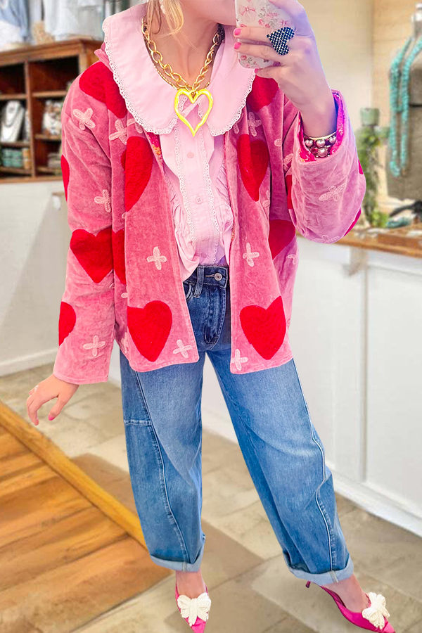 Sweet Heart-Patterned Velvet Lightweight Jacket