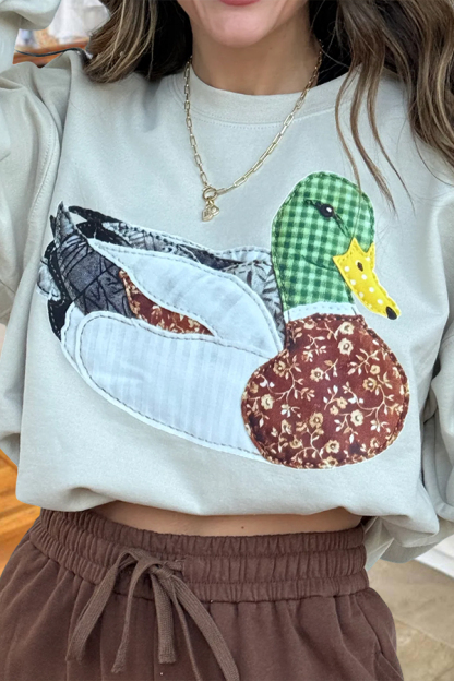 Pastoral-Style Sweatshirt With Colorful Wild Duck Pattern