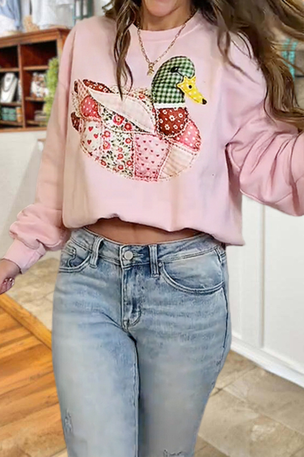 Pastoral-Style Sweatshirt With Colorful Wild Duck Pattern