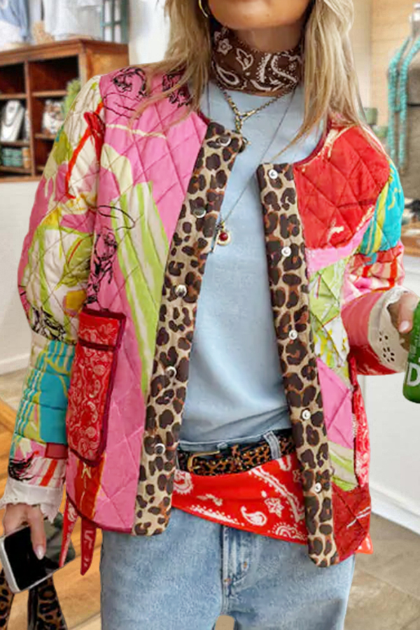 Leopard Lace Patchwork Quilted Reversible Lightweight Jacket