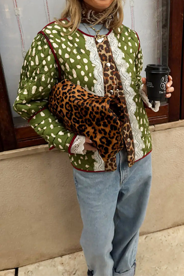 Leopard Lace Patchwork Quilted Reversible Lightweight Jacket