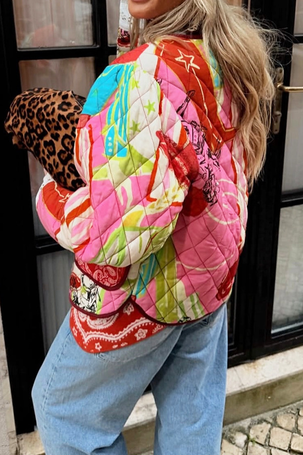 Leopard Lace Patchwork Quilted Reversible Lightweight Jacket