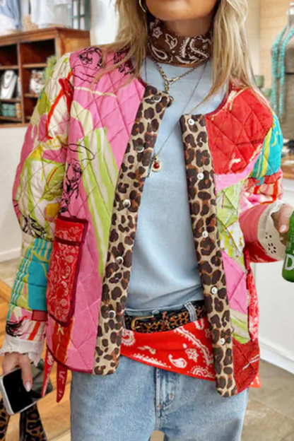 Leopard Lace Patchwork Quilted Reversible Lightweight Jacket